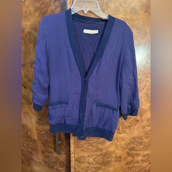 Silk blue button down top - Picture 1 of 6